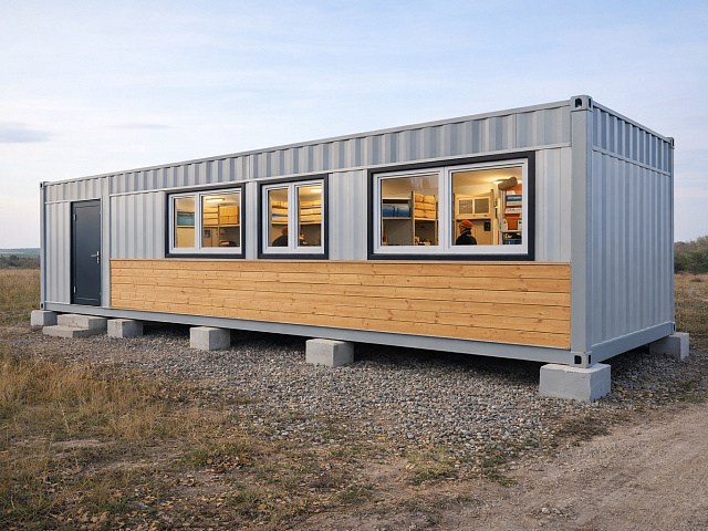 Модульный павильон 30 м² из 40-футового контейнера HC - офис продаж и штаб стройки для коттеджного посёлка в Волоколамском районе